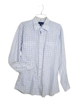 Panhandle Slim Men's Long Sleeve Button Up Pearl Snaps Size 16-35 Blue Plaid